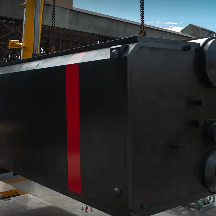 OBY88 D-type boiler lifted into position by crane
