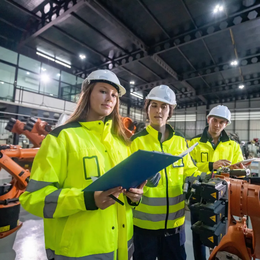 Worker in food production facility monitoring equipment