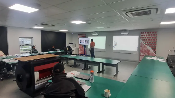 Boiler training classroom with a cutaway boiler model